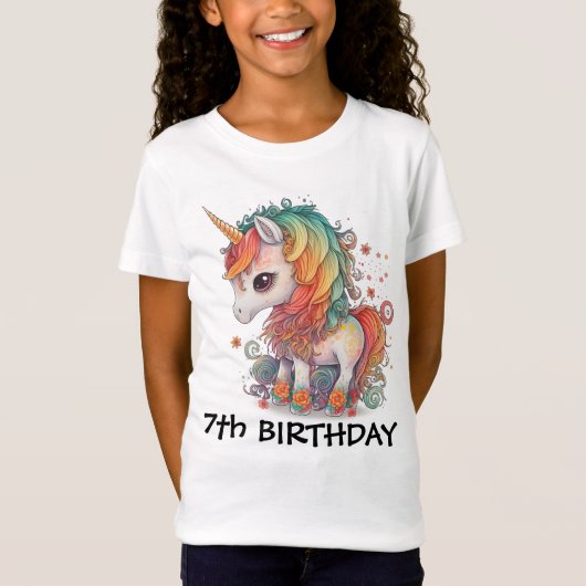 7E VERJAARDAG UNICORN KINDER T-SHIRT (Voorkant)