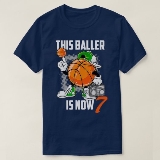 7e verjaardag van de Basketball Player Funny 7 jaa T-shirt (Design voorkant)