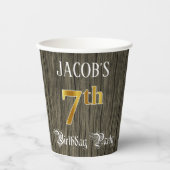 7e verjaardag van de Faux Gold & Faux Wood Papieren Bekers (Voorkant)