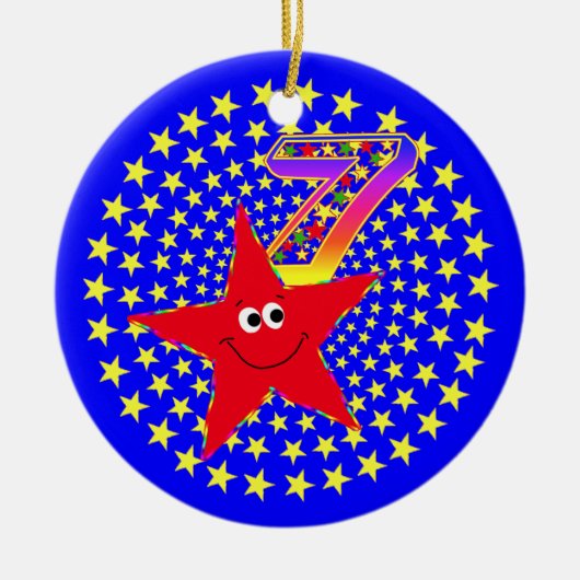 7e verjaardag van de Rode Star-ronde Keramisch Ornament (Voorkant)