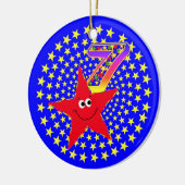 7e verjaardag van de Rode Star-ronde Keramisch Ornament (Links)