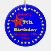 7e verjaardag van de Rode Star-ronde Keramisch Ornament (Achterkant)