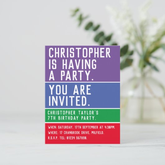 7e verjaardag van de uitnodiging van het kind (Staand voorkant)