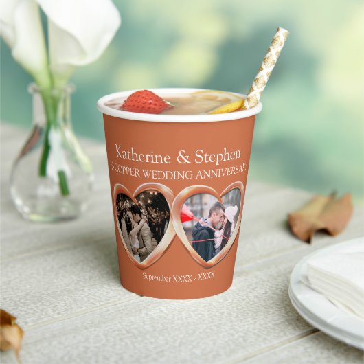 7e verjaardag van het huwelijk met koper foto's papieren bekers (Insitu)
