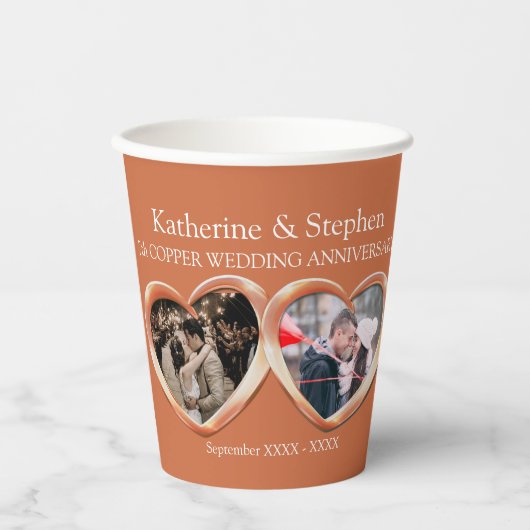 7e verjaardag van het huwelijk met koper foto's papieren bekers (Voorkant)