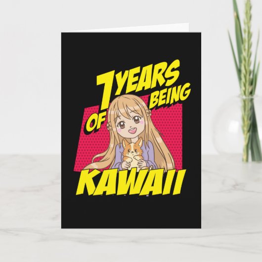 7e verjaardag van het meisje van 7 jaar te Kawaii Kaart (Voorkant)