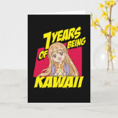 7e verjaardag van het meisje van 7 jaar te Kawaii Kaart (Gele Bloem)