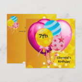 7e verjaardag van het roze gele blauw ballonmeisje kaart (Voorkant / Achterkant)