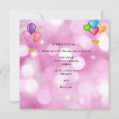 7e verjaardag van het roze gele blauw ballonmeisje kaart (Achterkant)