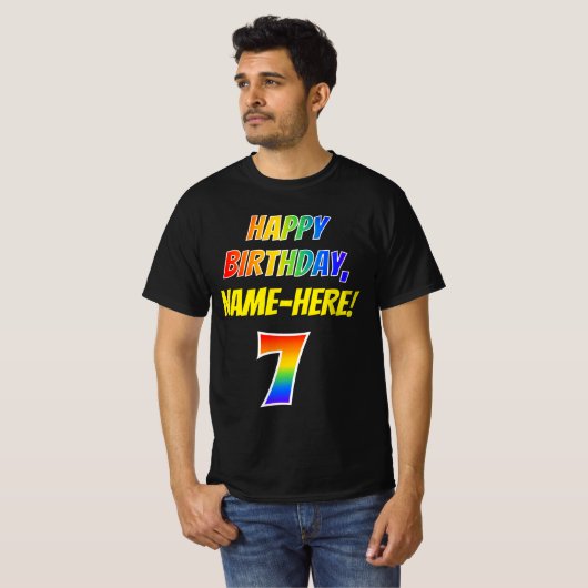 7e Verjaardag - Vet, Leuk, Regenboog 7, Aangepaste T-shirt (Voorkant volledig)