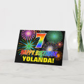 7e verjaardag: Vet, Plezier, Vuurwerk, Regenboog 7 Kaart (Voorkant)