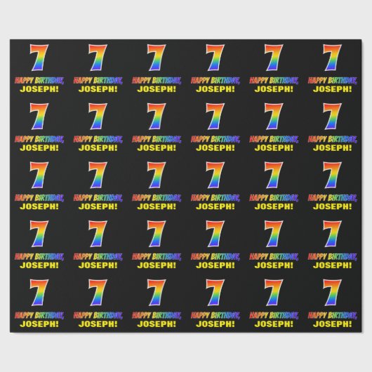 7e verjaardag: Vet, Vun, eenvoudig, regenboog 7 Cadeaupapier (Zoom)