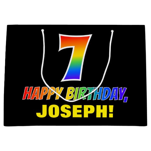 7e verjaardag: Vet, Vun, eenvoudig, regenboog 7 Groot Cadeauzakje (Voorkant)