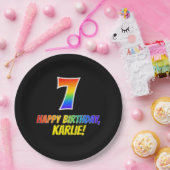 7e verjaardag: Vet, Vun, eenvoudig, regenboog 7 Papieren Bordje (Feest)