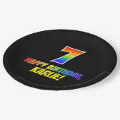 7e verjaardag: Vet, Vun, eenvoudig, regenboog 7 Papieren Bordje (Gekanteld)