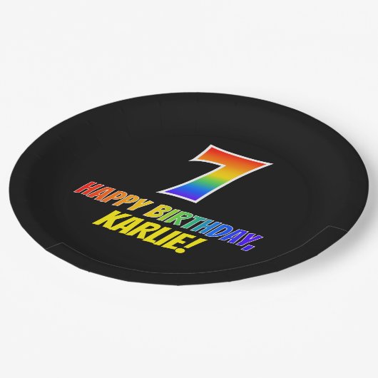 7e verjaardag: Vet, Vun, eenvoudig, regenboog 7 Papieren Bordje (Gekanteld)