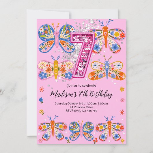 7e verjaardag vlinder kaart (Voorkant)