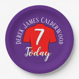 7e verjaardag voetbal badge om te personaliseren papieren bordje