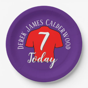 7e verjaardag voetbal badge om te personaliseren papieren bordje