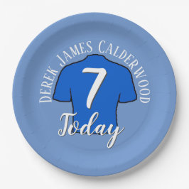 7e verjaardag voetbal badge om te personaliseren papieren bordje