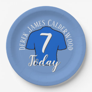 7e verjaardag voetbal badge om te personaliseren papieren bordje