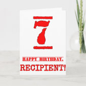 7e verjaardag: Vun, rode rubberen stempel geïnspir Kaart (Voorkant)