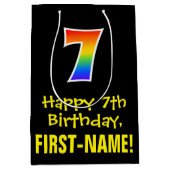 7e verjaardag: Vun, Vet, kleurrijk, Regenboog "7" Medium Cadeauzakje (Voorkant)