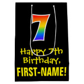 7e verjaardag: Vun, Vet, kleurrijk, Regenboog "7" Medium Cadeauzakje (Achterkant)