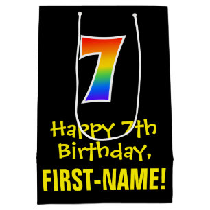 7e verjaardag: Vun, Vet, kleurrijk, Regenboog "7" Medium Cadeauzakje