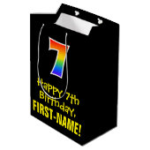 7e verjaardag: Vun, Vet, kleurrijk, Regenboog "7" Medium Cadeauzakje (Achterkant Gekanteld)