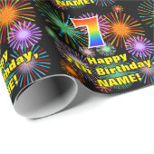 7e verjaardag: vuurwerk, regenboogblik # "7" cadeaupapier (Rol Hoek)