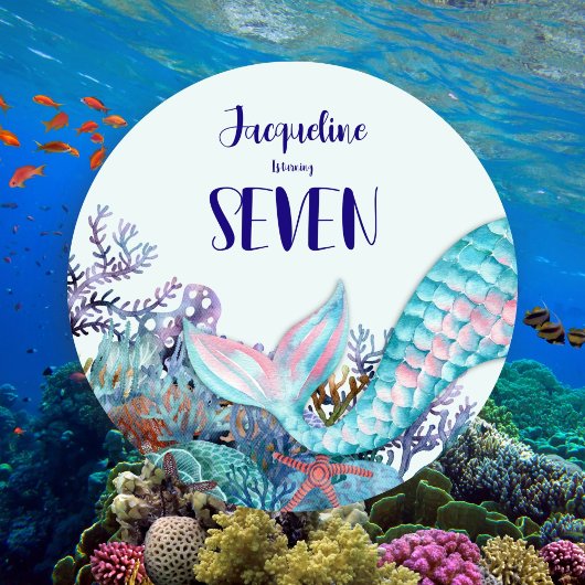 7e Verjaardag Waterverf Zeemeermin onder het Zee Kaart