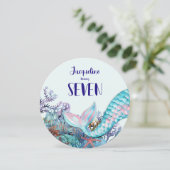 7e Verjaardag Waterverf Zeemeermin onder het Zee Kaart (Staand voorkant)