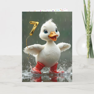 7e verjaardag White Duckling in een regenplas Kaart