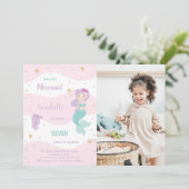 7e Verjaardag Zeemeermin Uitnodiging met Foto (Staand voorkant)