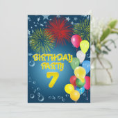 7e verjaardagsfeest Uitnodiging met ballonnen (Staand voorkant)