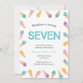 7e verjaardagsfeestje | Rainbow Ice cream uitnodig Kaart (Voorkant)