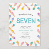 7e verjaardagsfeestje | Rainbow Ice cream uitnodig Kaart (Voorkant / Achterkant)