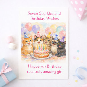 7e verjaardagskaart voor meisjes Feestelijke katte Kaart