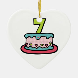 7e verjaardagstaart keramisch ornament