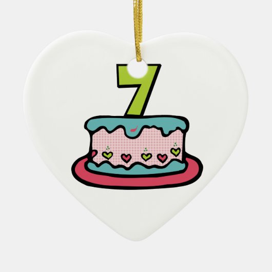 7e verjaardagstaart keramisch ornament (Voorkant)