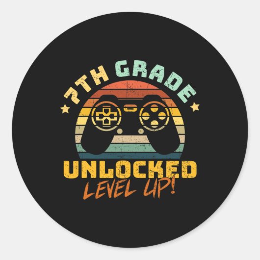 7e Zevende Klas Ontgrendeld Level Omhoog Game Teru Ronde Sticker (Voorkant)