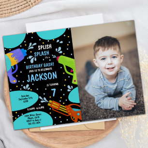 7e Zwart Groen Foto Water Pistool Uitnodigingen