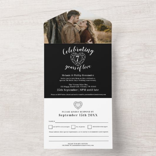 7e zwarte onyx trouwdag RSVP foto All In One Uitnodiging (Binnen)
