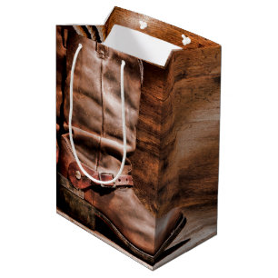 7lx4.5wx10h Medium Gift Bag Cowboy Boots Barn Wood Medium Cadeauzakje