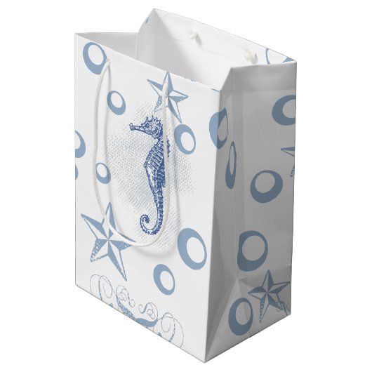 7lx4.5wx10h Medium Gift Bag Seahorse Ocean Beach Medium Cadeauzakje (Achterkant Gekanteld)