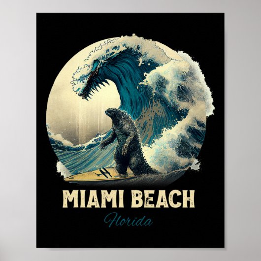 7miami Beach Florida Surfen Surfplank Poster (Voorkant)