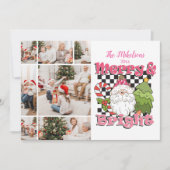 7Photo Checkered Merry & Bright Christmas Feestdagenkaart (Voorkant)