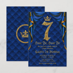 7TH 7 Verjaardagsfeest Royal Blauw Gouden Kroon   Kaart