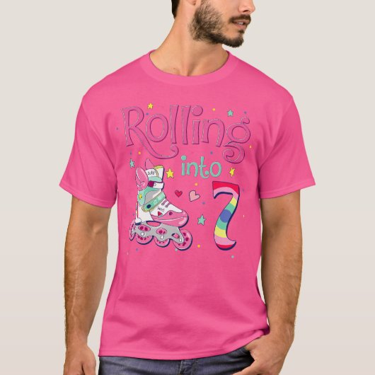 7Th Bday Rolling Into 7 Birthday Girl Roller Skate T-shirt (Voorkant)